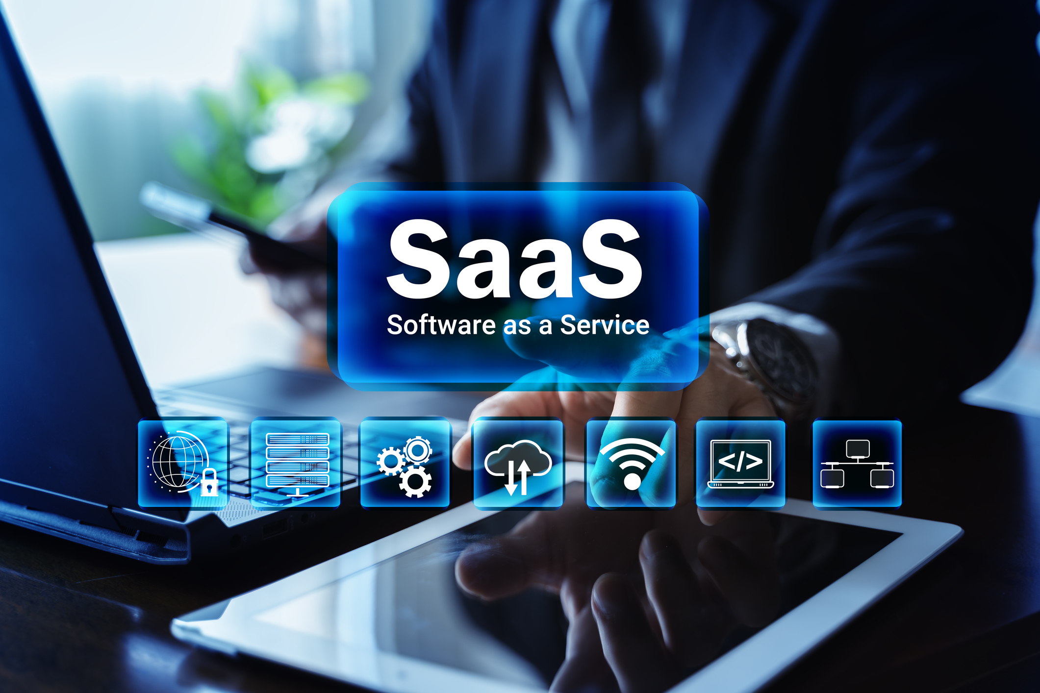 SaaS Software as a Service Cloud Computing Platform on Laptop and Tablet